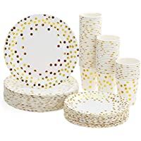 Los mejores  - Platos Desechables y Vasos Cumpleaños- Juego de 180 Piezas Vasos de Carton y Plates con Patrón Dorado - 60 Vasos de…